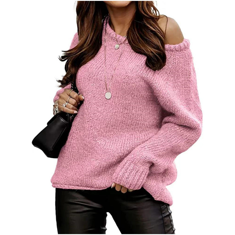 Damen moderner Strickpullover mit schulterfreiem Design und oversized Passform Drune