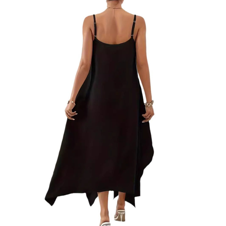 Damen luftiges Maxikleid mit asymmetrischem Saum und feinen Spaghettiträgern Drune