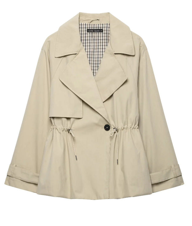 Damen Kurze Taillierte Trenchjacke mit Kordelzug und weitem Revers Drune