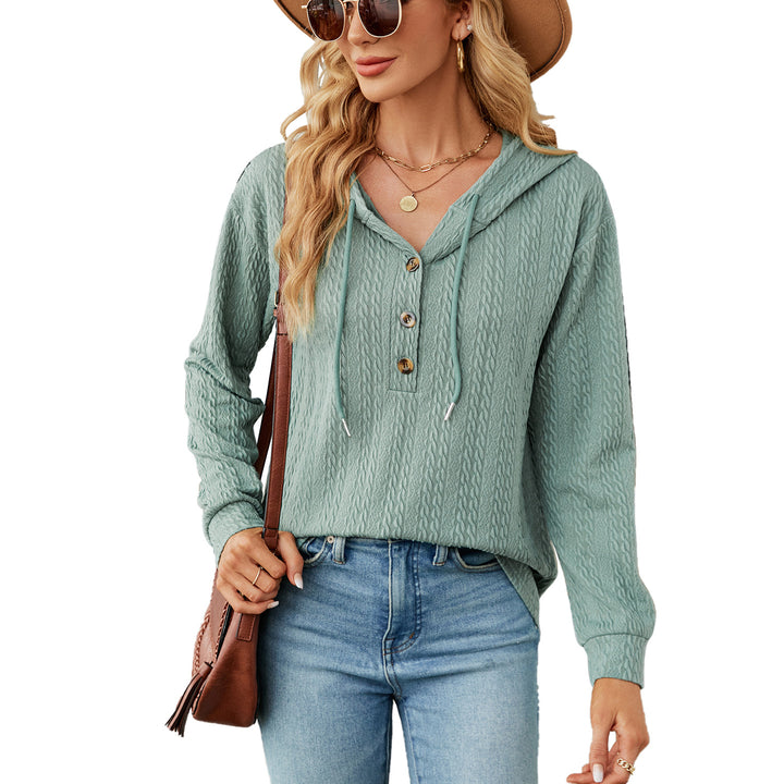 Damen lässiger Kapuzenpullover mit strukturierter Oberfläche und Knopfdetails Drune