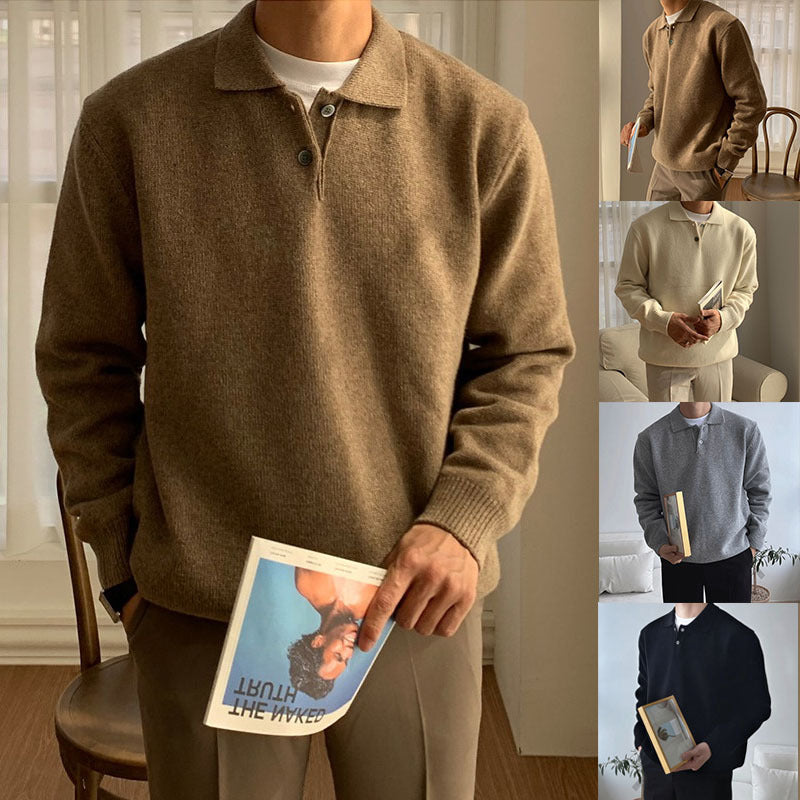 Herren Modischer Grobstrickpullover mit Polokragen Drune