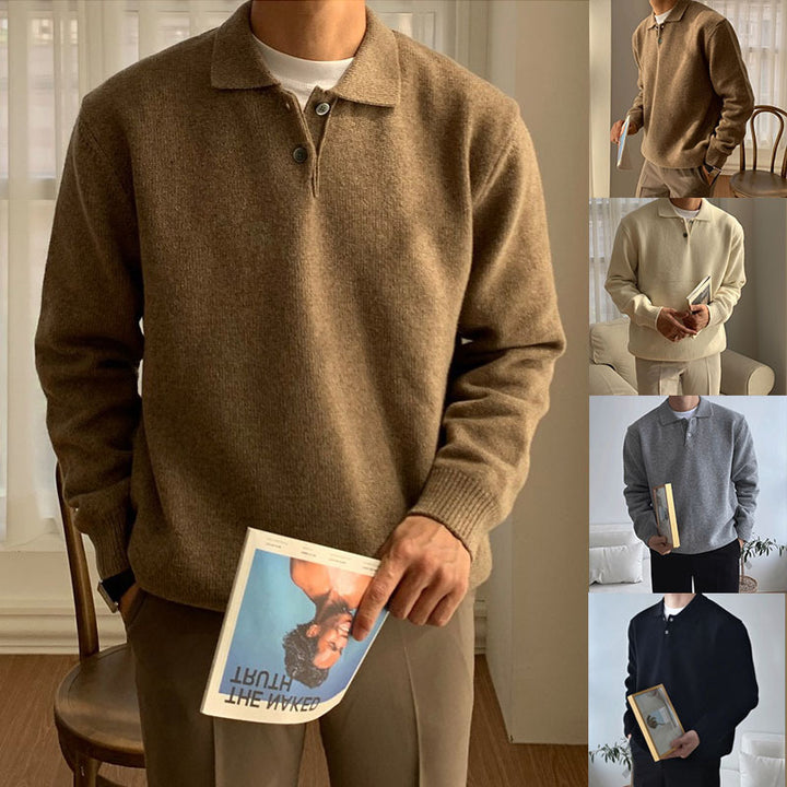 Herren Modischer Grobstrickpullover mit Polokragen Drune
