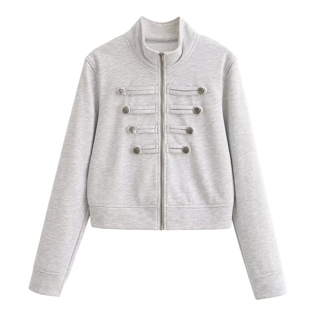 Damen Kurzjacke aus Sweat mit Stehkragen und dekorativer Military-Passe Drune