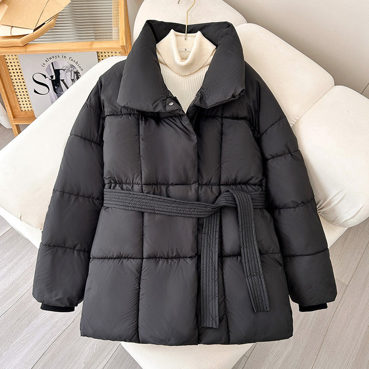Damen modische wattierte Jacke mit Gürtel und hochschließendem Kragen Drune