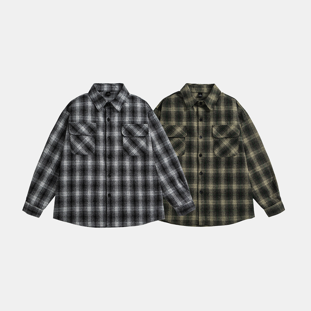 Unisex Kariertes Overshirt‑Jacke im Flanelllook mit Brustpattentaschen Drune
