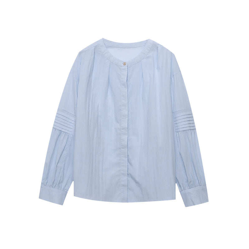 Damen lässige Bluse mit eleganten Puffärmeln und Knopfdetail Drune