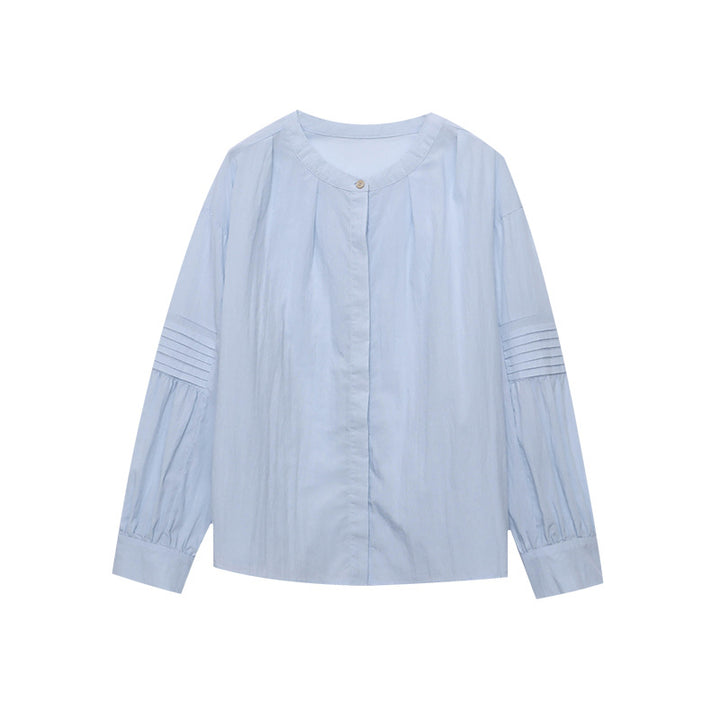 Damen lässige Bluse mit eleganten Puffärmeln und Knopfdetail Drune