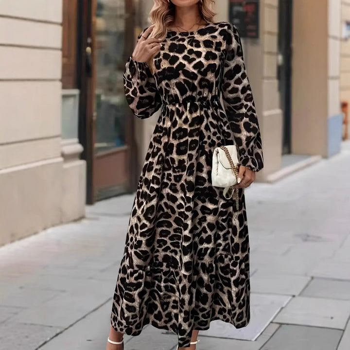 Damen Maxikleid mit modernem Leopardenmuster Drune