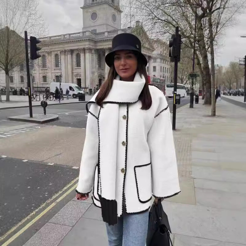 Damen Kuschelige Fleecejacke mit eleganten Fransen und Knopfdetail Drune