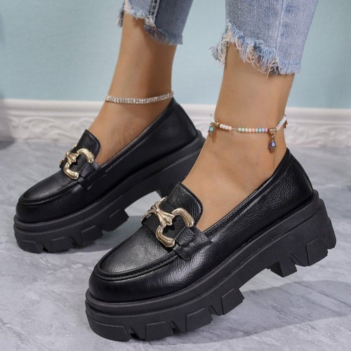 Damen nan Chunky Loafer mit profilierter Plateau‑Laufsohle und goldfarbener Zierspange Drune
