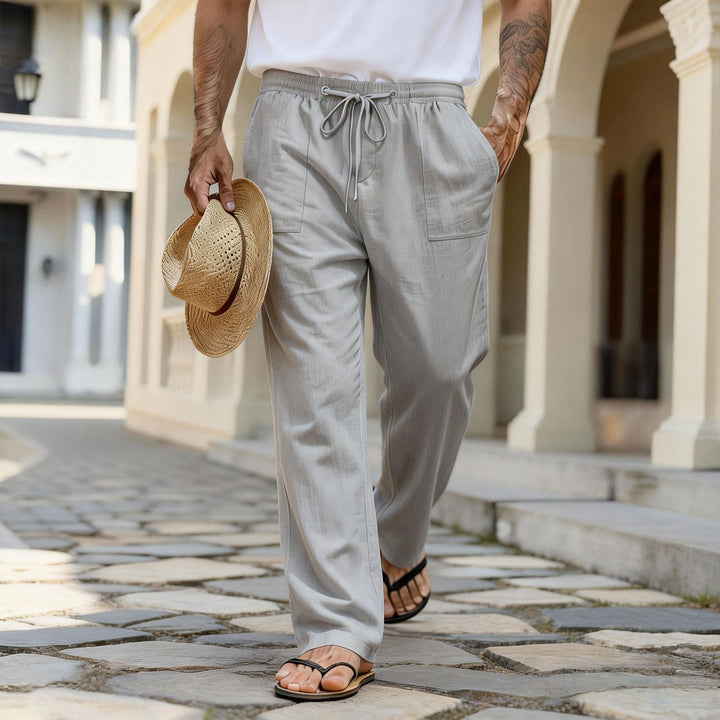 Herren leichte Leinenhose mit elastischem Bund und Kordelzug Drune