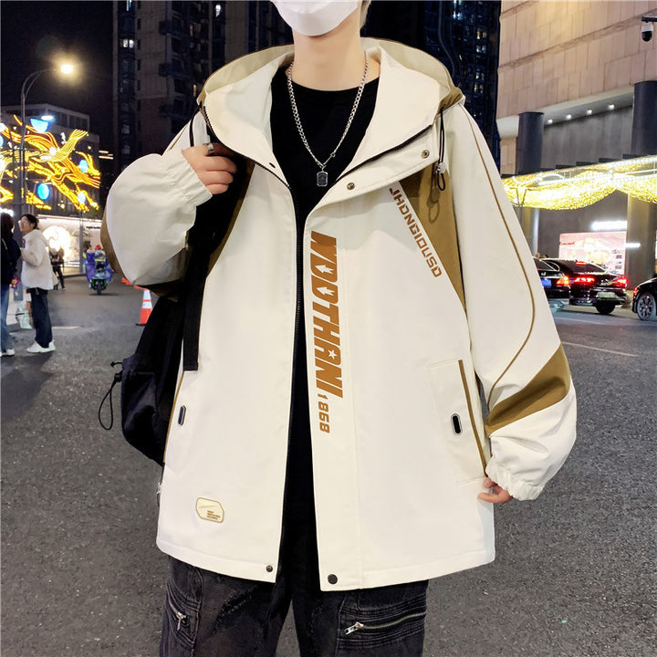 Herren Oversize-Windbreaker mit Kapuze, sportlichem Frontprint und Kontrastpanelen Drune
