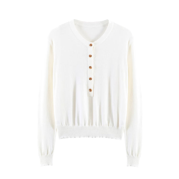 Damen Feiner Strickpullover mit Henley-Knopfleiste, V-Ausschnitt und gerafftem Bund Drune