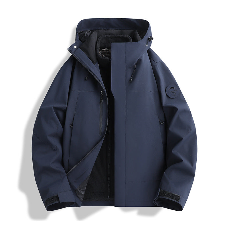 Herren Atmungsaktive, Wasserdichte Softshell-Jacke mit Fleecefutter und Kapuze Drune