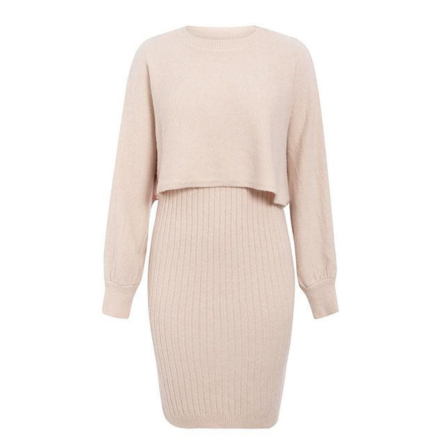 Damen Strickkleid mit integriertem Cropped-Oberteil Drune