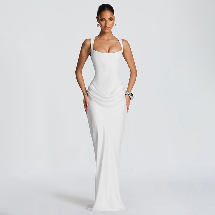 Damen Elegantes Maxikleid mit drapiertem Oberteil und schmalem Schnitt Drune