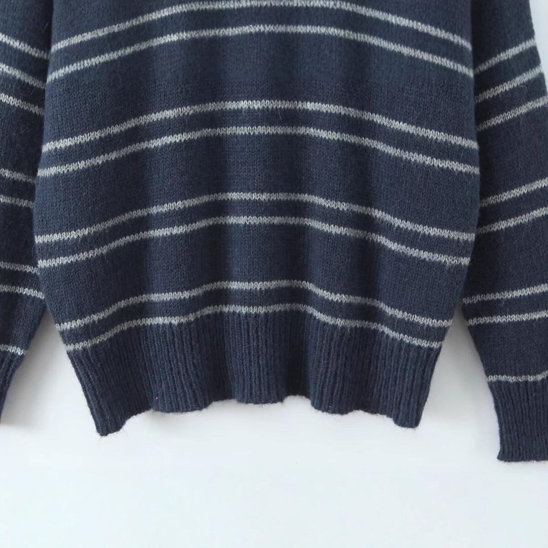 Damen lässiger Pullover mit kontrastierendem Kragen und modernen Streifen Drune
