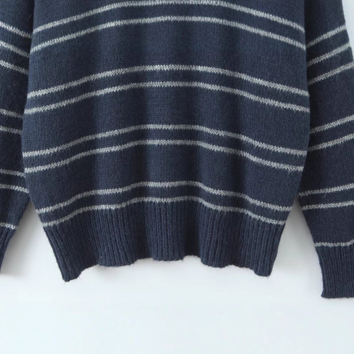 Damen lässiger Pullover mit kontrastierendem Kragen und modernen Streifen Drune