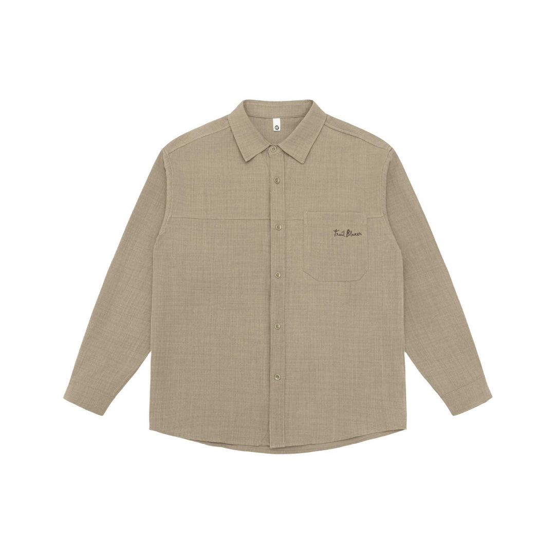 Unisex Leichte Hemdjacke im Overshirt-Stil aus Leinen-Baumwollmix mit Brusttasche und gerundetem Saum Drune