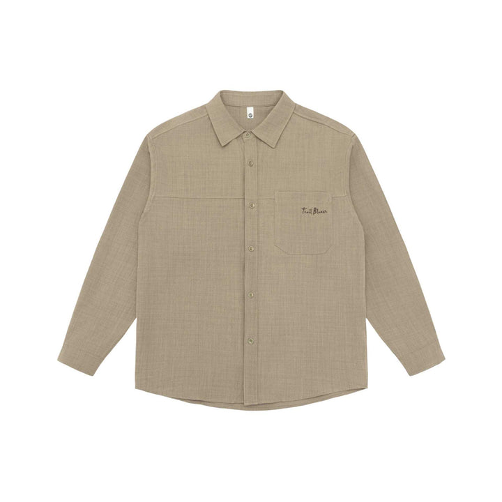 Unisex Leichte Hemdjacke im Overshirt-Stil aus Leinen-Baumwollmix mit Brusttasche und gerundetem Saum Drune