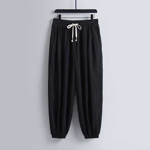 Damen weite Baumwoll-Leinen-Freizeithose mit Kordelzug und elastischen Knöchelbündchen Drune