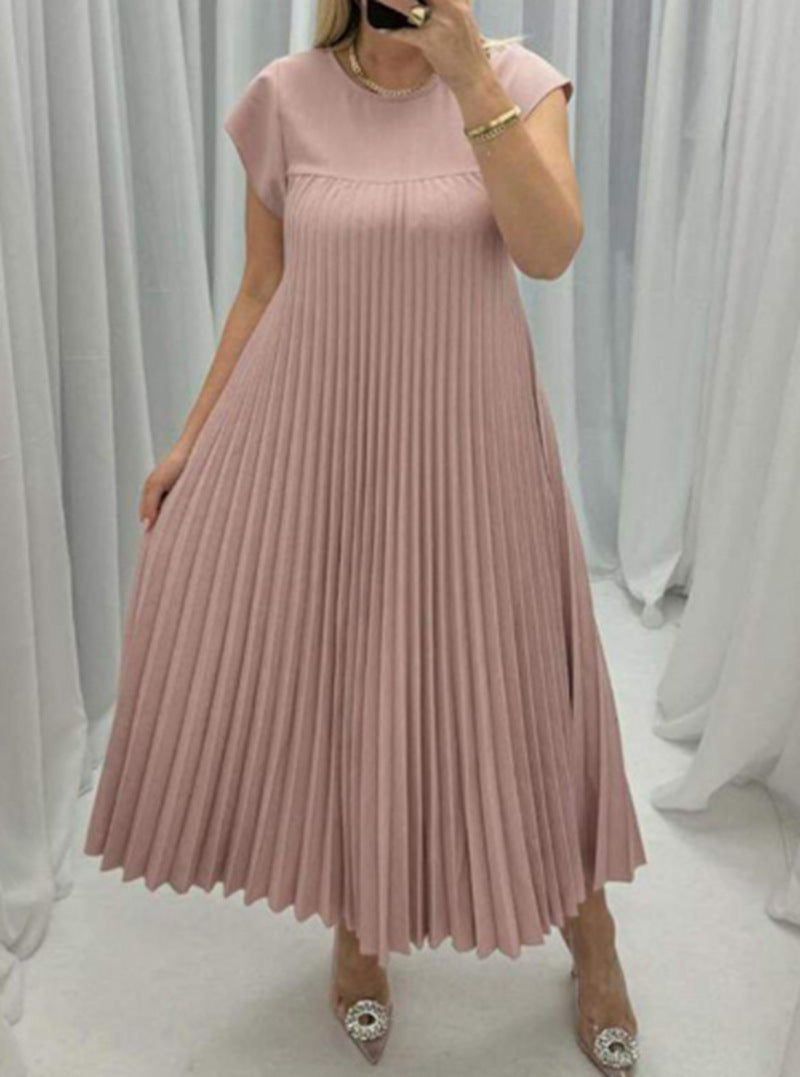 Damen nan fließendes plissiertes Maxikleid mit überschnittenen Schultern und Eingrifftaschen Drune
