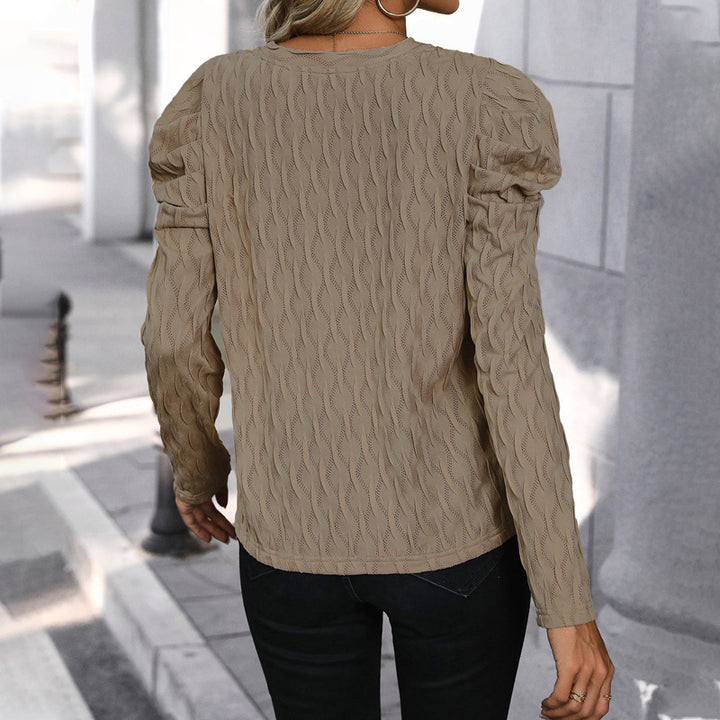 Damen Feinstrickpullover mit V-Ausschnitt und gerafften Ballonärmeln Drune