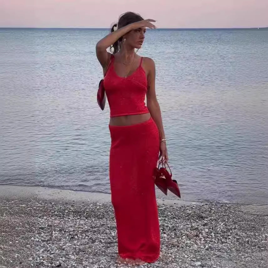 Damen Strick-Top und Maxi-Rock Set Drune