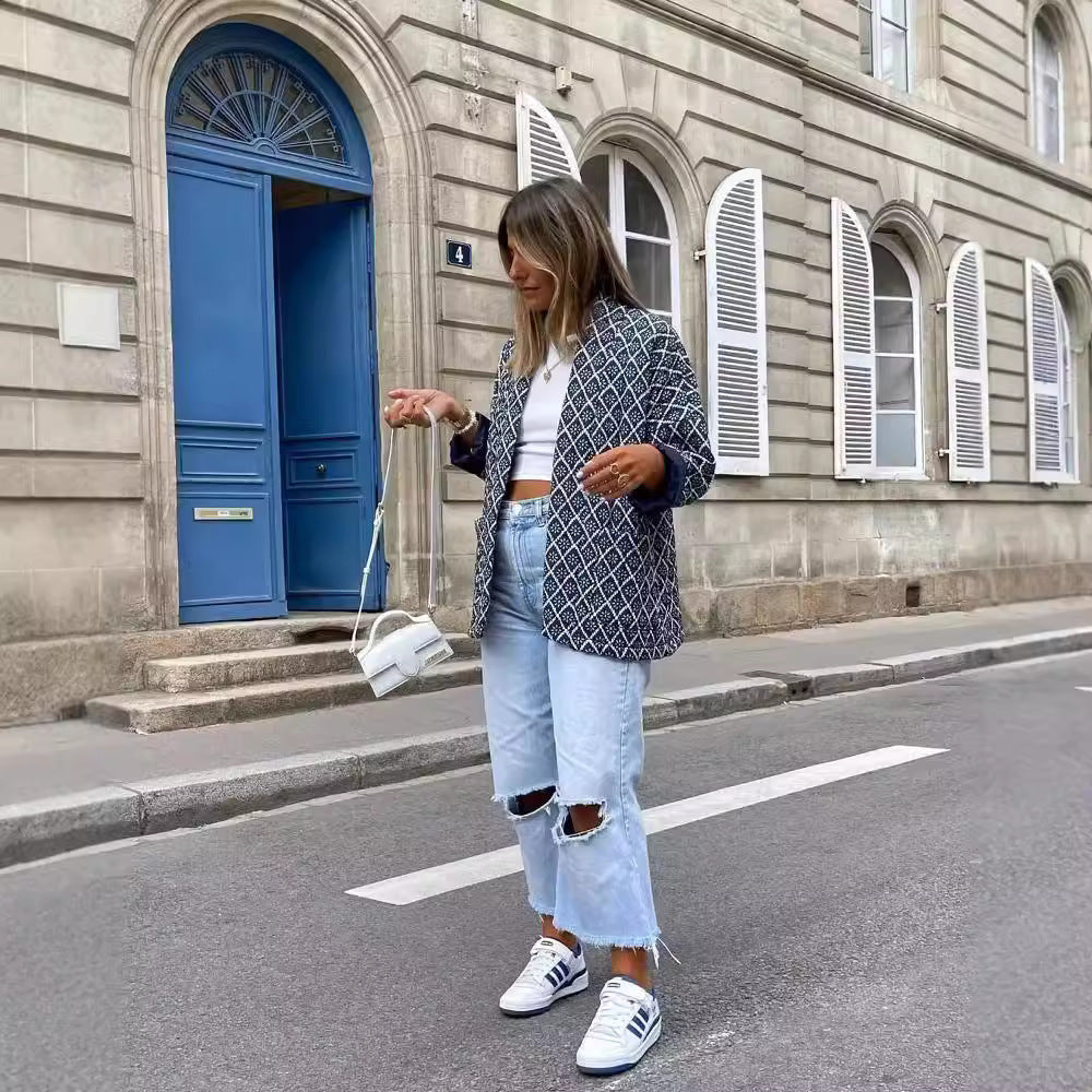Damen 80+ gesteppte Kimonojacke mit grafischem Diamantjacquard Drune