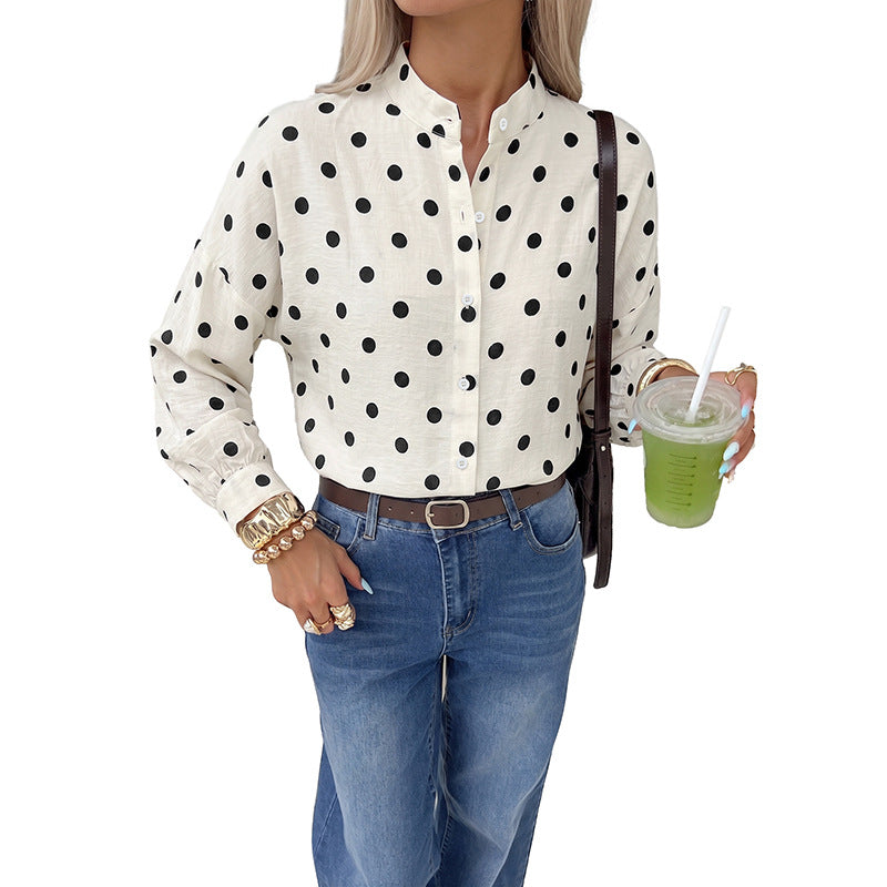 Damen Modische Bluse mit Punkten Drune