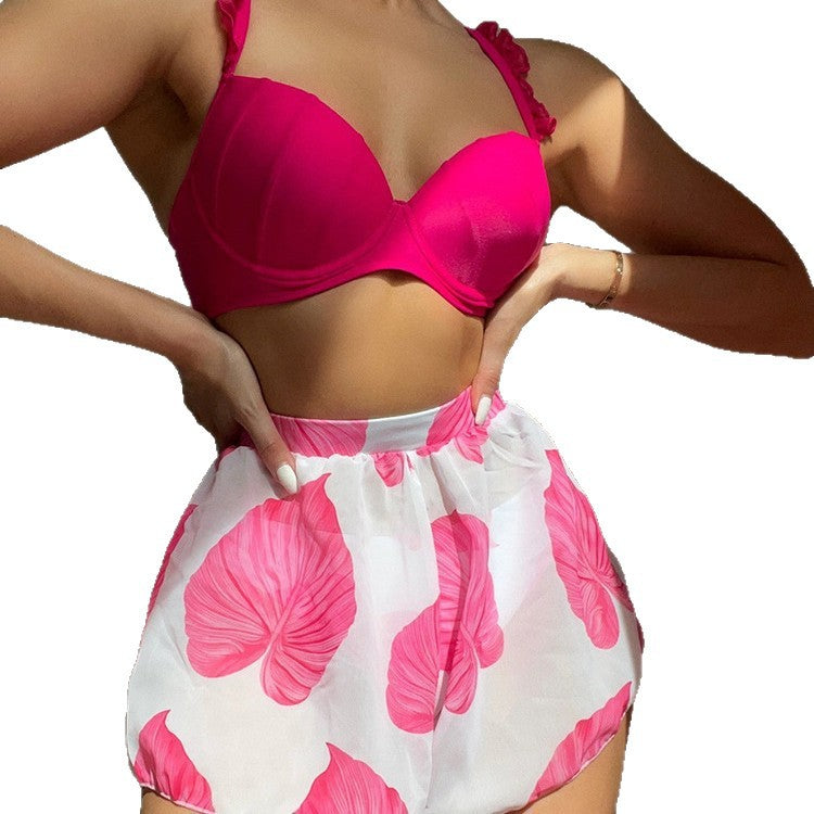 Damen Badeanzug Set mit farbenfrohem Blätterdruck Drune