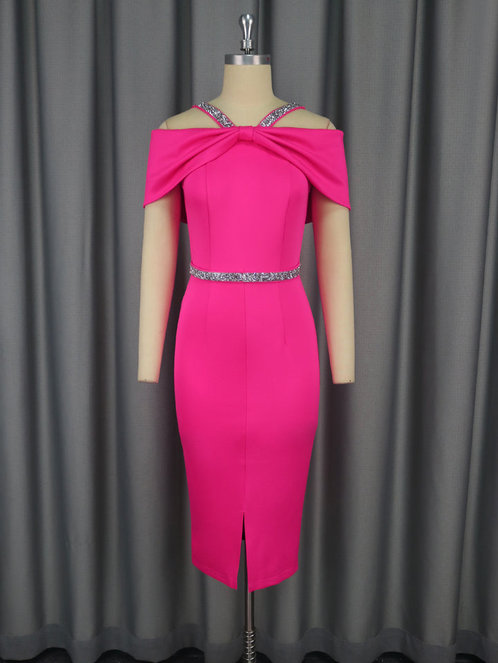 Damen figurbetontes Abendkleid mit schulterfreiem Design und funkelnden Akzenten Drune
