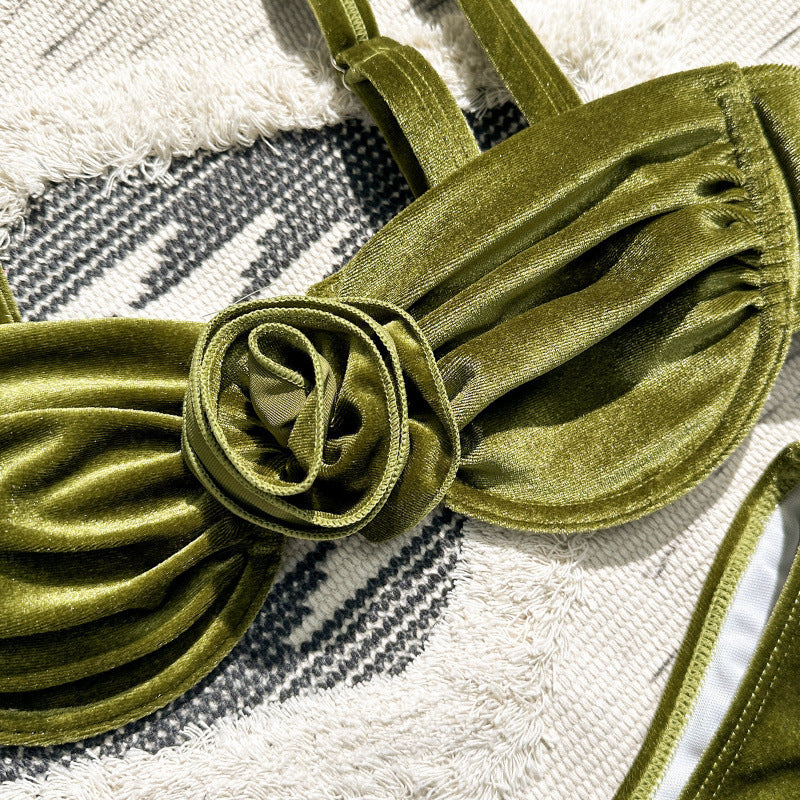 Damen Triangel-Bikini mit verstellbaren Trägern und floralem Detail Drune