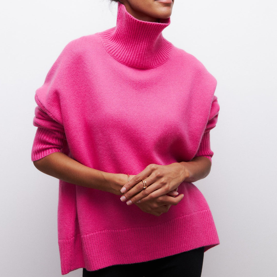 Damen Kuscheliger Oversize Rollkragenpullover mit verdeckten Seitenschlitzen und extra langem Rippbund Drune