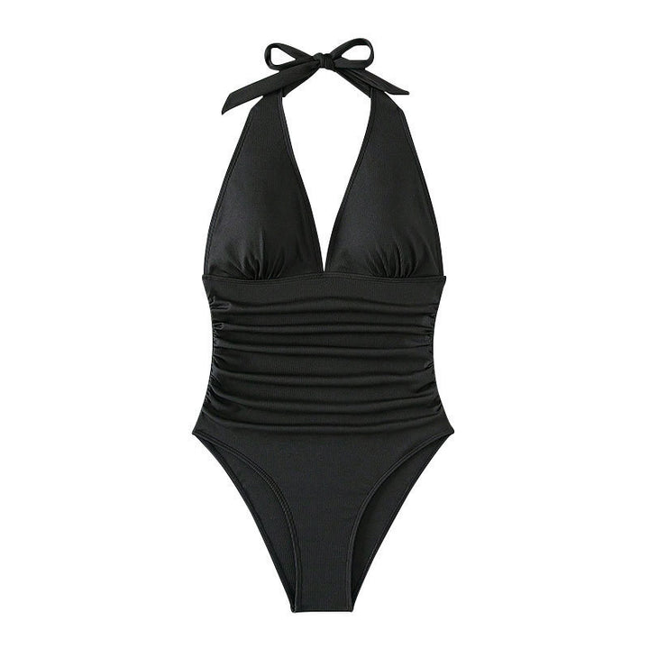 Damen Eleganter Badeanzug mit V-Ausschnitt und Raffung Drune
