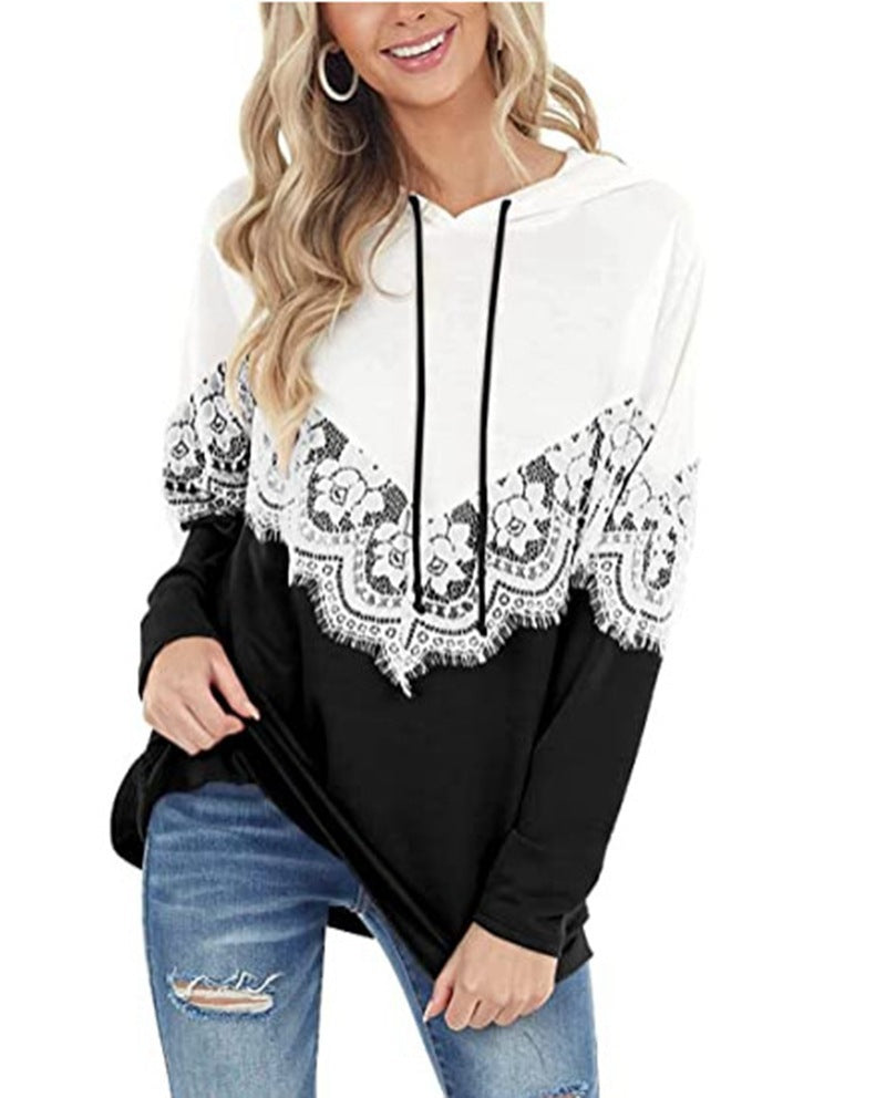 Damen Kapuzenpullover mit eleganter Spitzendekoration und lässigem Schnitt Drune