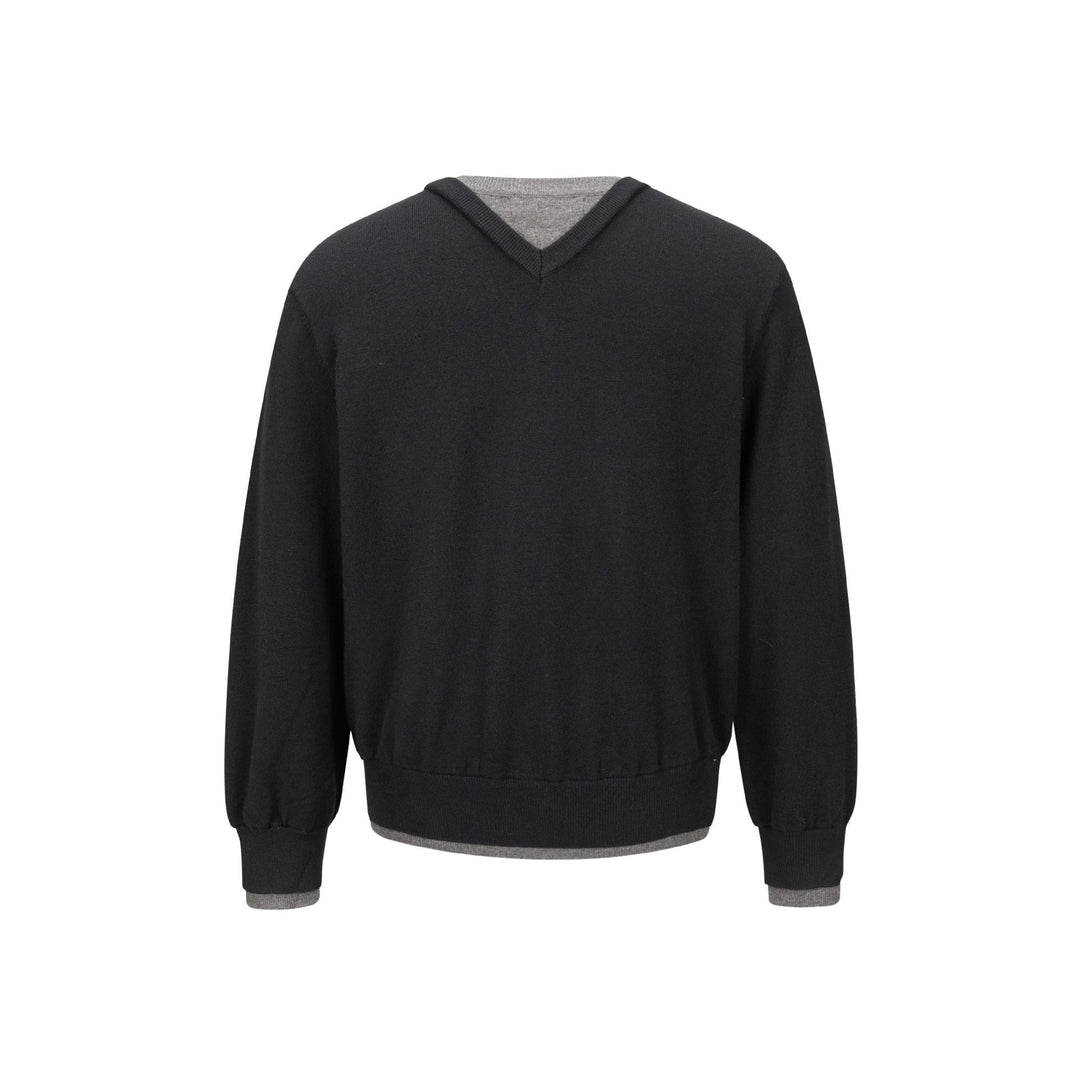 Herren V‑Neck Feinstrickpullover mit integriertem Henley‑Detail und elastischem Bund Drune