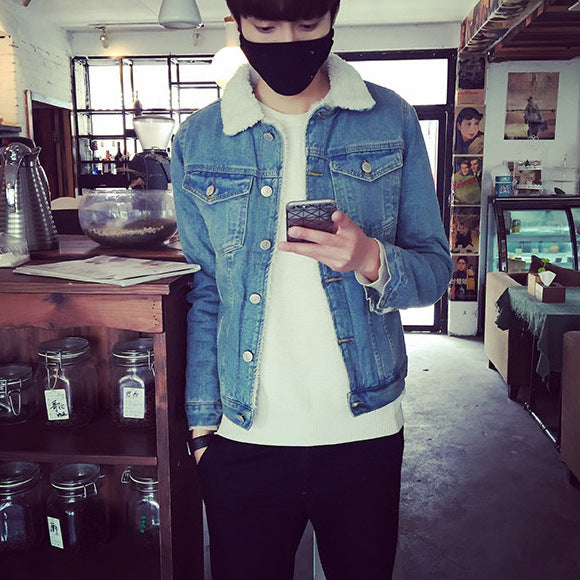 Herren Denimjacke mit Kunstfellkragen Drune