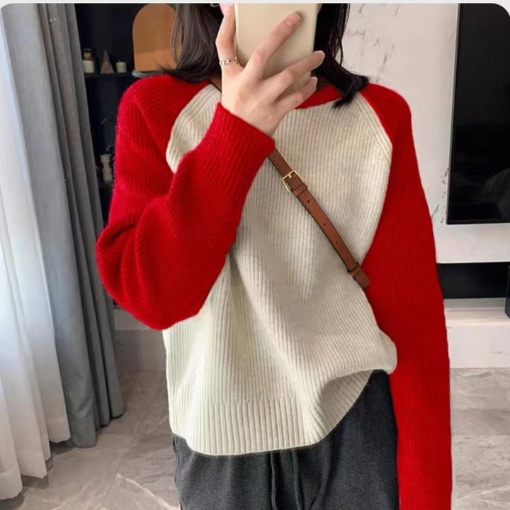 Damen lässiger Strickpullover mit modernem Rippenmuster und Raglanärmeln Drune