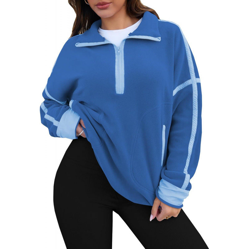 Damen Fleecpullover mit halbem Reißverschluss und kontrastierenden Ärmeln Drune