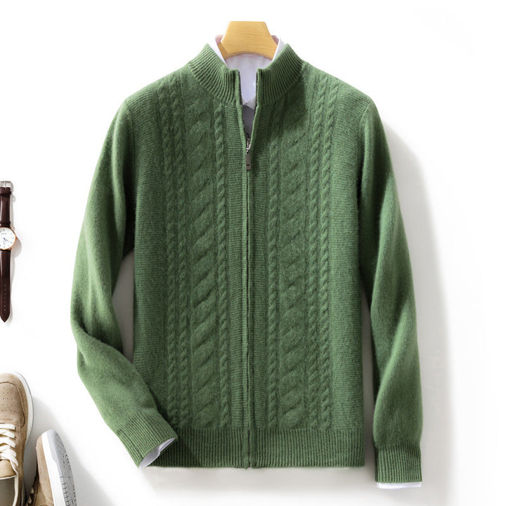 Herren Zipper‑Strickjacke mit Zopfmuster und Stehkragen Drune