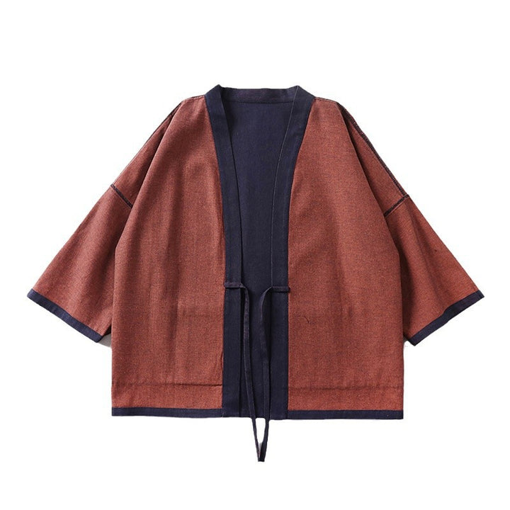 Unisex weit geschnittene Kimono-Jacke aus Baumwoll-Denim mit Bindeband und großen Aufgesetzten Taschen Drune