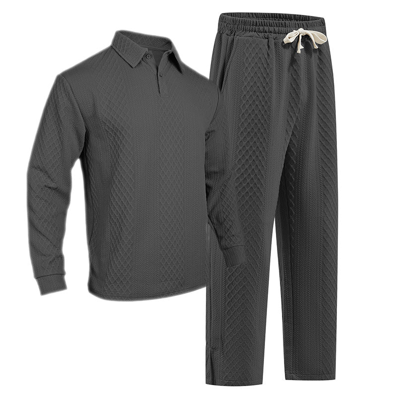 Herren nan Jacquard-Strickset mit Polokragen, legerer Passform und gerader Hose Drune