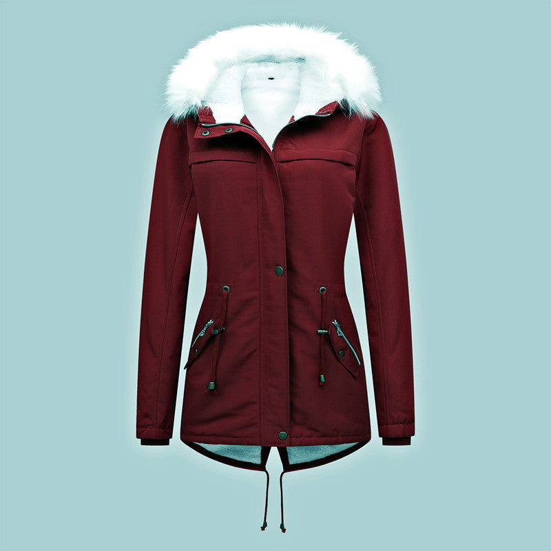 Damen Thermischer Parka mit Kunstfellkapuze und Taillenzug Drune