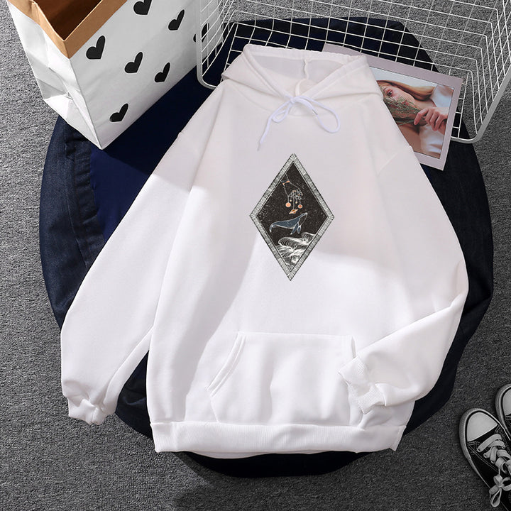 Damen nan lässiger Kapuzenpullover mit künstlerischem Mond‑und‑Pilzmotiv, weichem Fleecefutter und Kängurutasche Drune