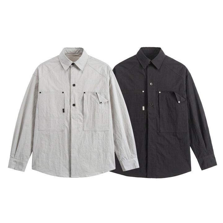 Herren Utility‑Hemdjacke mit oversized Passform, aufgesetzten Taschen und verdeckter Knopfleiste Drune
