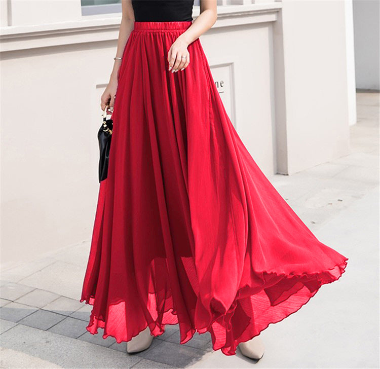 Damen nan Maxi-Chiffonrock mit elastischem Bund und fließender A-Linie Drune