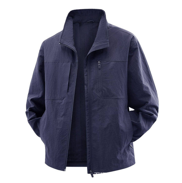 Herren Leichte Field-Utility-Jacke mit Mesh‑Futter, Stehkragen und Reißverschlusstaschen Drune