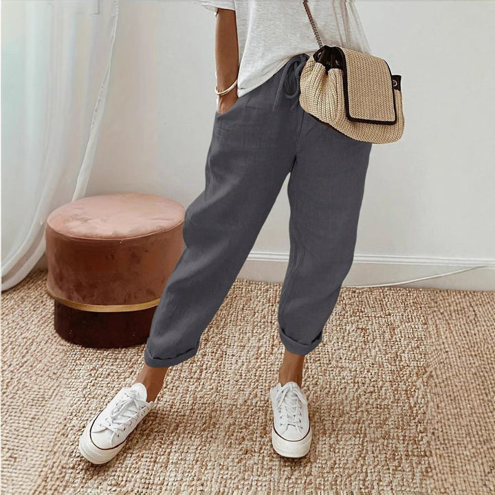 Damen Lässige Leinen-Hose mit elastischem Bund und praktischen Taschen Drune