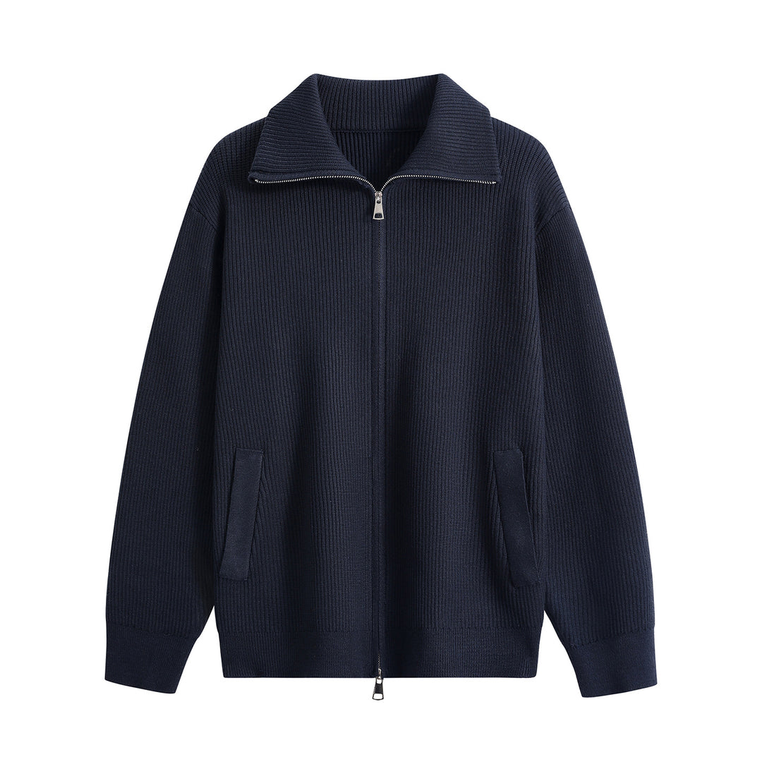 Herren Strick-Zipjacke mit Stehkragen, gerippter Struktur und Oversized-Schnitt Drune